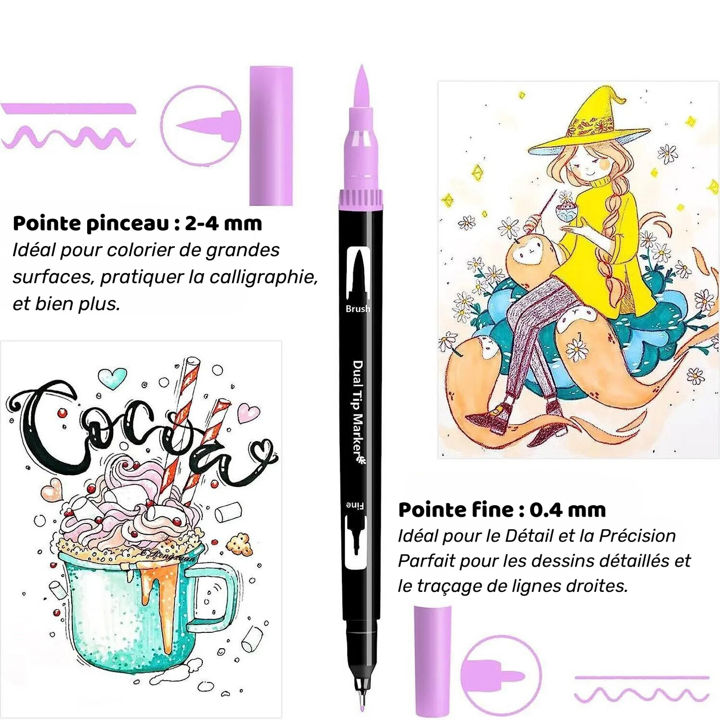 Feutres de Couleurs à Double Pointe