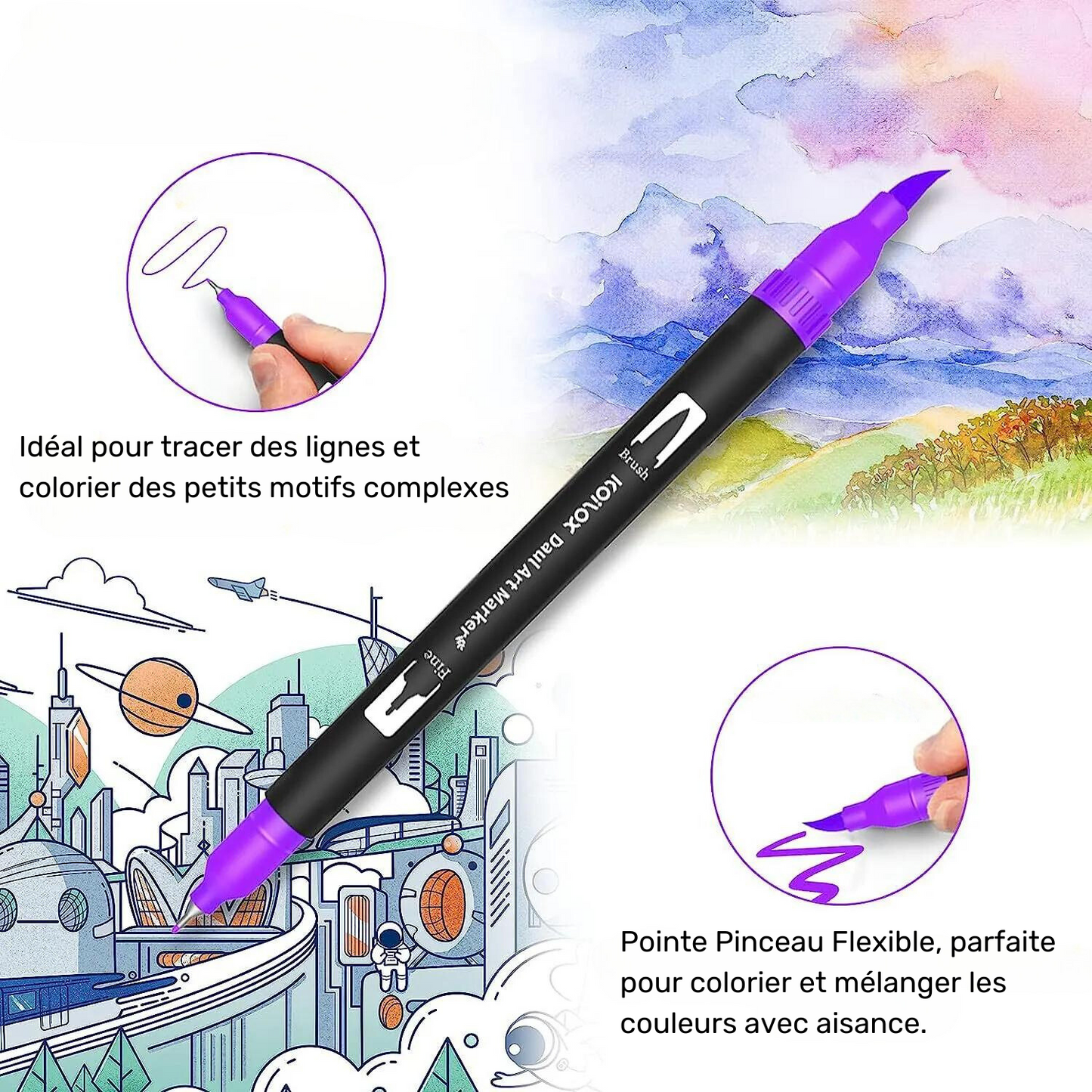 Feutres de Couleurs à Double Pointe
