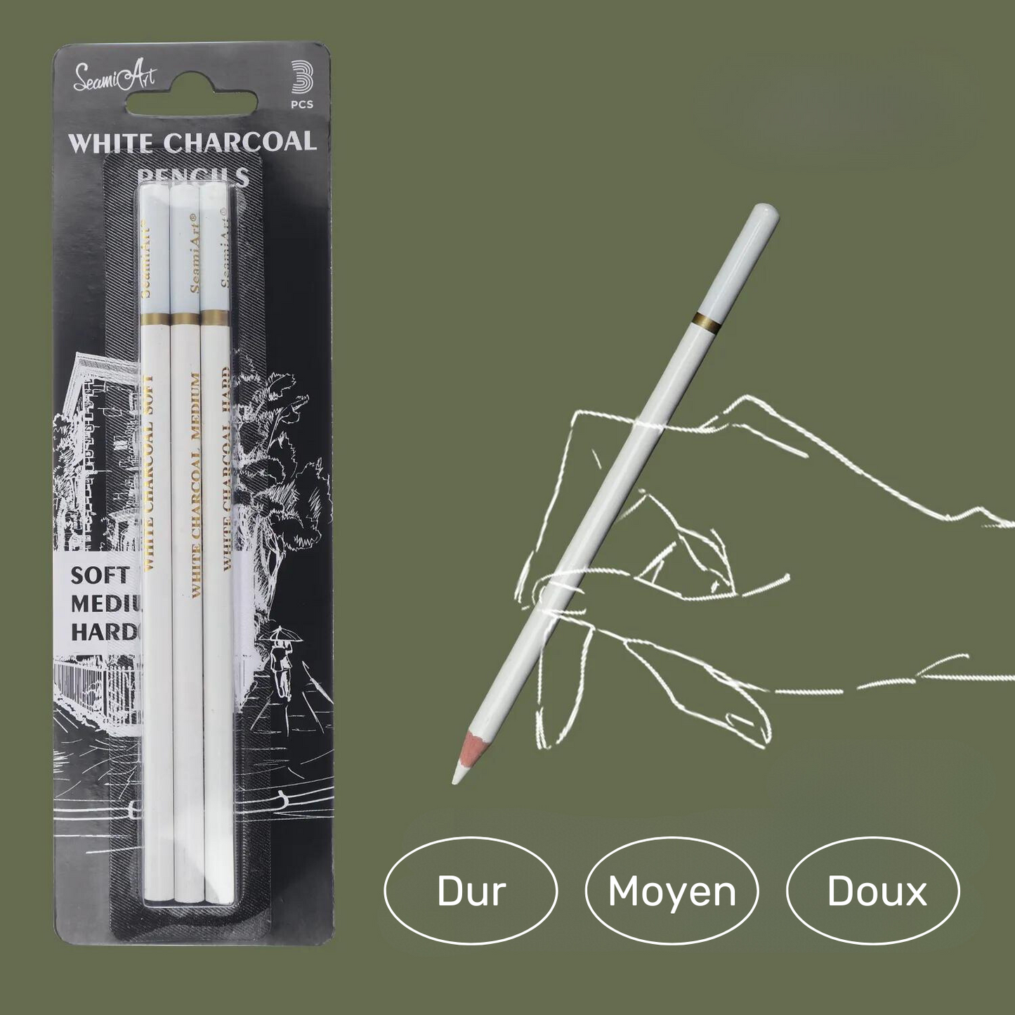 Crayons blanc 3 duretés