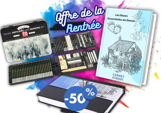 Kit Complet Dessin 70 pièces, Ebook offert et -50% sur le carnet croquis !