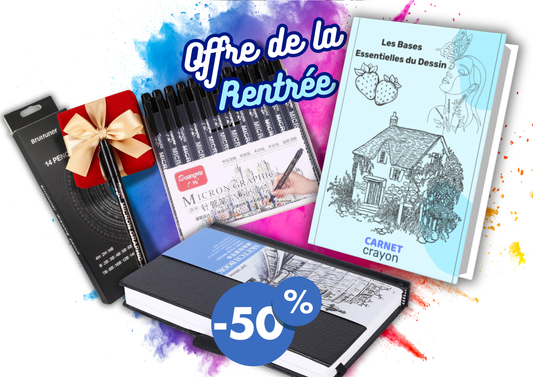 Set 12 Feutres Noirs, Ebook offert et -50% sur le carnet croquis et le set de crayons graphite !